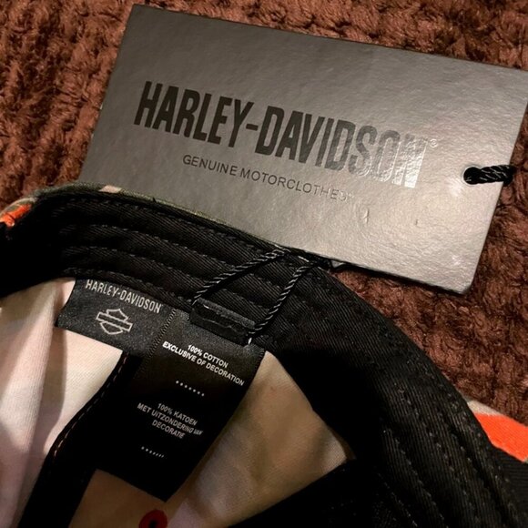 HARLEY DAVISON ADJUSTABLE CAMO HAT ORANGE GREEN RACING SNAPBACK BIKER CAP HARLEY - Picture 3 of 10